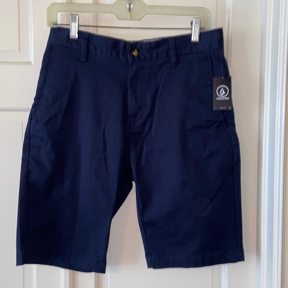 Volcom Navy Flat Front Shorts with Stretch